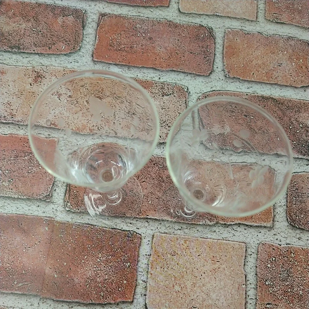 Set of 2 Cordial Etched Glasses with Short Stem Clear Elegant Replacement Pieces